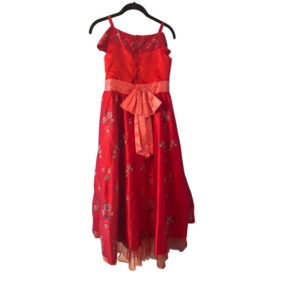 Disney Store Girls Red Floral Princess Dress With Satin Bow & Embroidered Size M - Picture 4 of 7